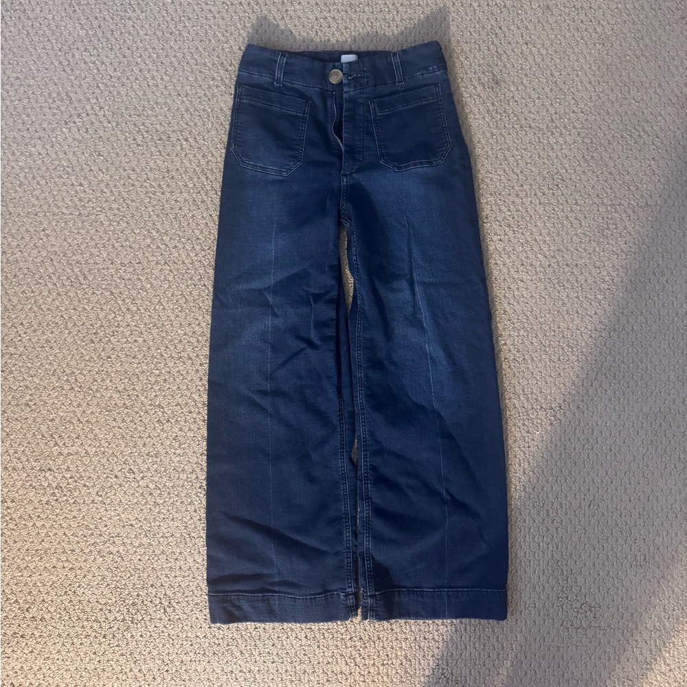The Colette Knit Full-Length Wide-Leg Jeans by Maeve in Dark Cozy Wash